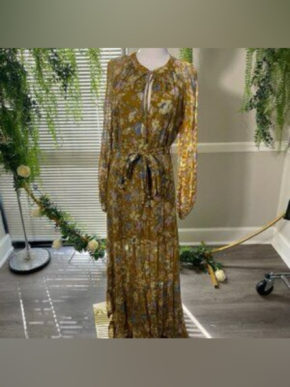Karina Grimaldi Mustard Floral V-Neck Maxi Dress - Picture 15 of 15